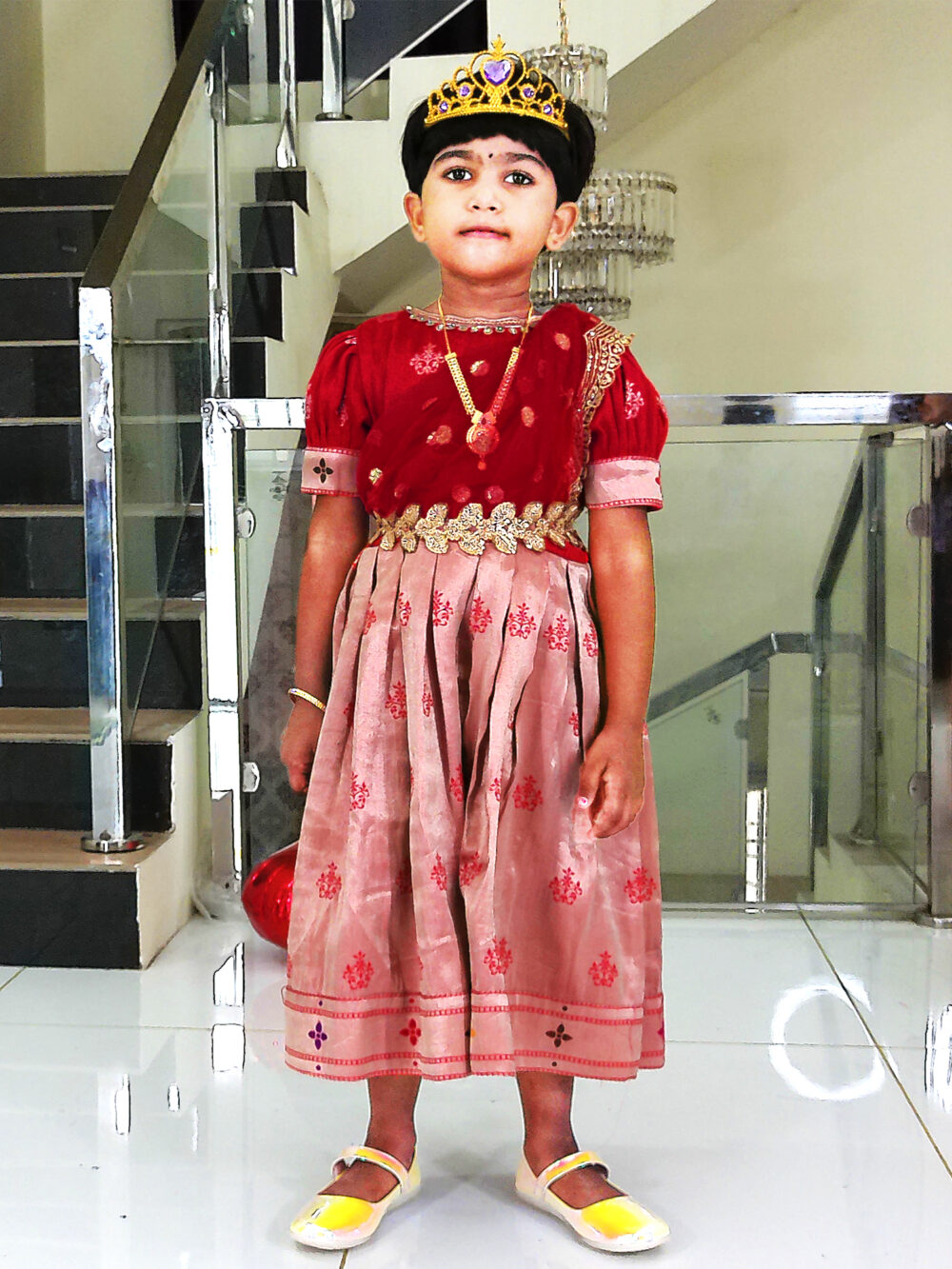 Girl Baby 1st Birthday Dress IBI-9993GL Red Gold Silk Gown