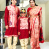 Family Matching Dress Set MOTHER FATHER SON Twinning Dress IBI-9993B Red Gold Traditional Family Combo Dress for Birthday Theme