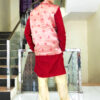 Men Dress IBI-9993MN Sky Red Gold Kurta Pajama Modi Jacket Set for Men