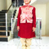 Boy Birthday Dress IBI-9993BY Red Gold Kurta Pajama Modi Jacket Set