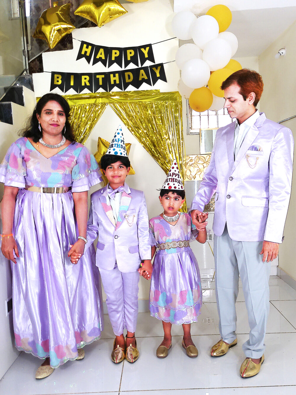 Family Matching Dress Set MOTHER DAUGHTER SON FATHER Twinning Dress IBI-9996BG Lavender Western Family Matching Dress for Birthday Theme