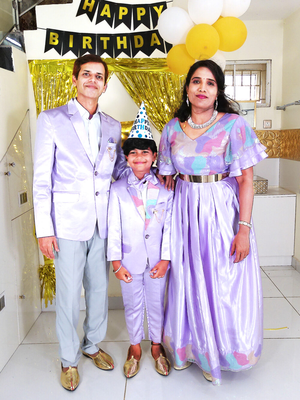 Family Matching Dress Set MOTHER FATHER SON Twinning Dress IBI-9996B Lavender Western Family Combo Dress for Birthday Theme