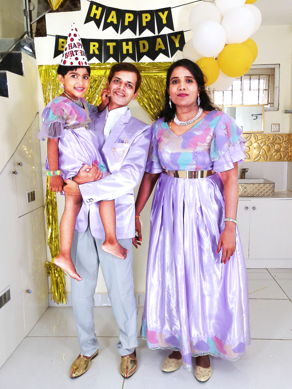 Family Matching Dress Set MOTHER DAUGHTER FATHER Twinning Dress IBI-9996G Lavender Western Family Combo Dress for Birthday Theme