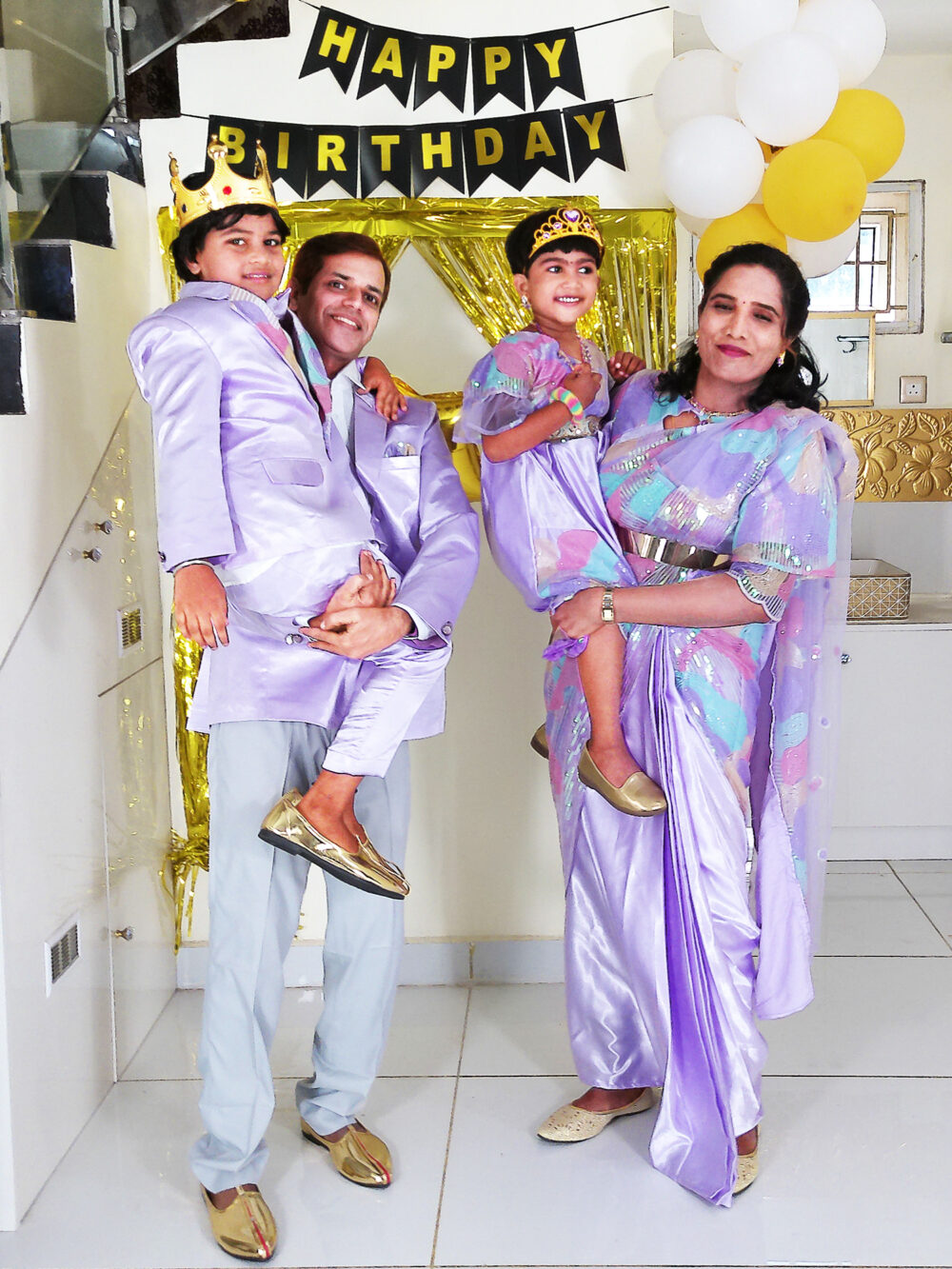 Family Matching Dress Set MOTHER DAUGHTER SON FATHER Twinning Dress IBI-9997BG Lavender Indo Western Family Matching Dress for Birthday Theme