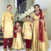 Family Matching Dress Set MOTHER DAUGHTER SON FATHER Twinning Dress IBI-9998BG Gold Maroon Traditional Family Matching Dress for Birthday Theme