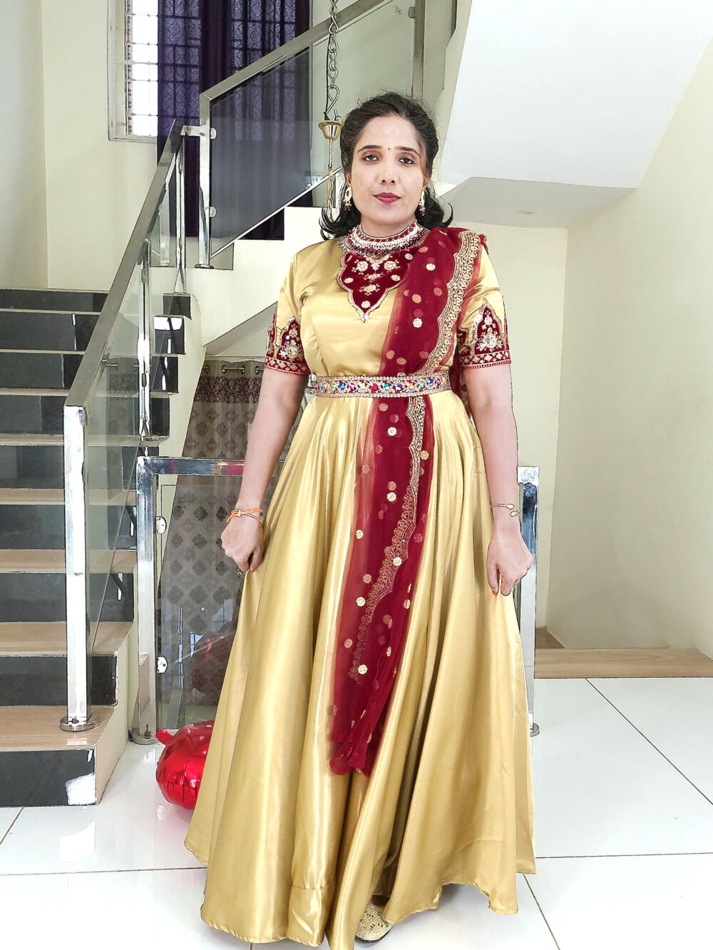 Long Gown IBI-9998WMN Gold Maroon Long Gown for Women