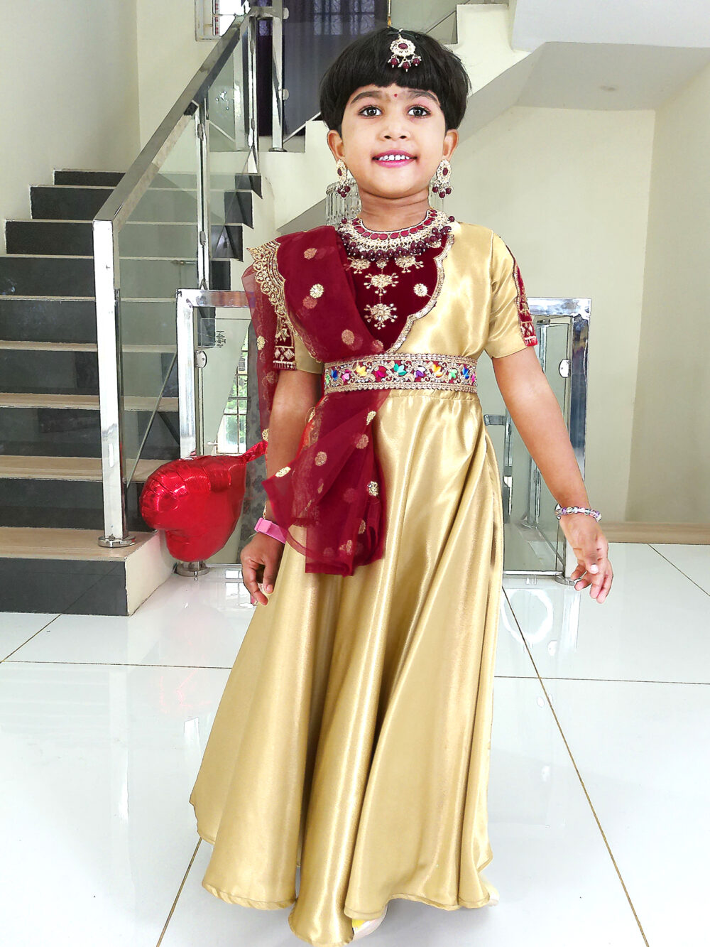 Girl Baby Birthday Dress IBI-9998GL Gold Maroon Girl Birthday Party Dress