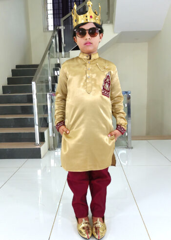 Boy Birthday Dress IBI-9998BY Gold Maroon Kurta Pajama Set