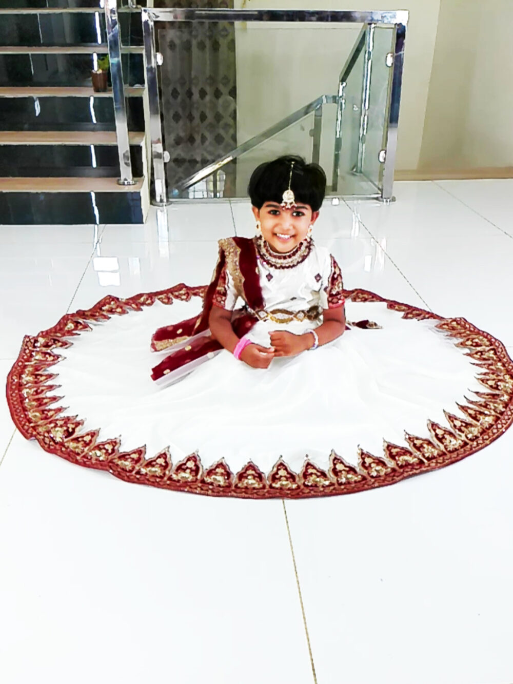 Girl Baby Birthday Dress IBI-9999GL Off White Maroon Girl Birthday Party Dress