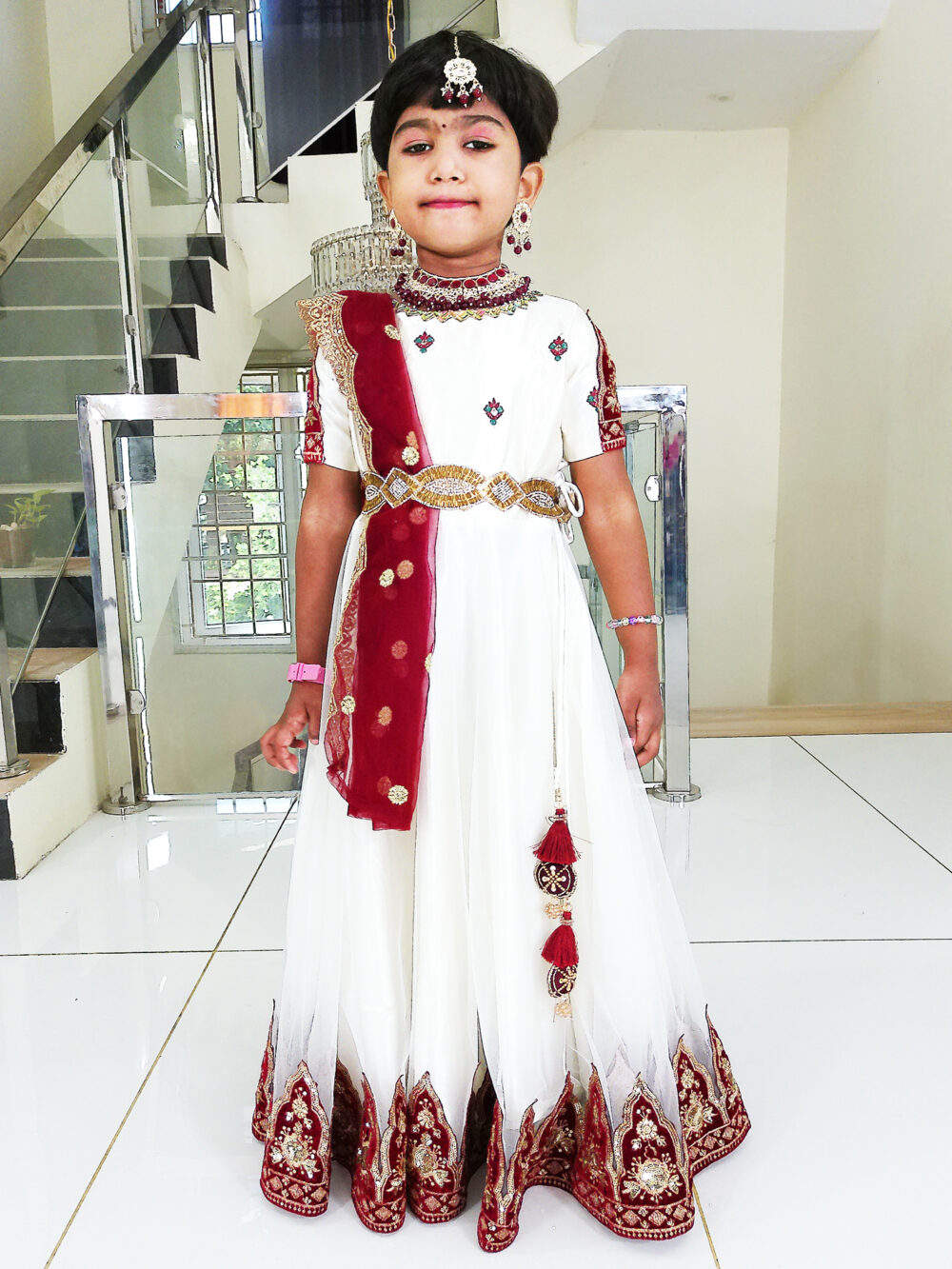 Girl Baby Birthday Dress IBI-9999GL Off White Maroon Girl Birthday Party Dress