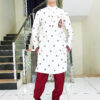Men Dress IBI-9999MN Off White Maroon Kurta Pajama Set for Men