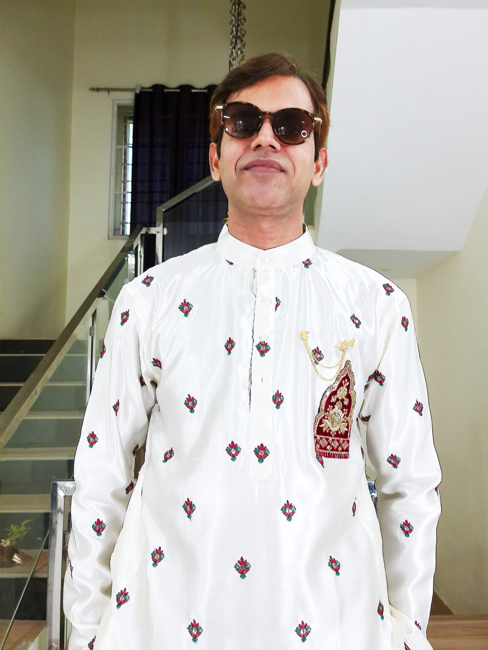 Men Dress IBI-9999MN Off White Maroon Kurta Pajama Set for Men