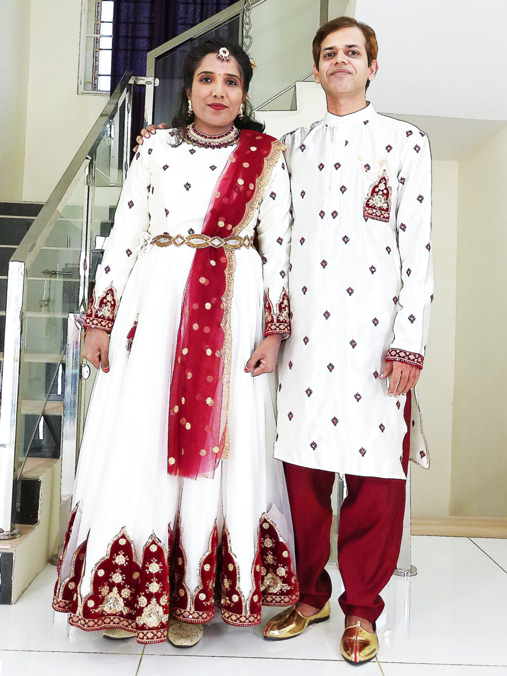 Family Matching Dress Set MOTHER DAUGHTER FATHER Twinning Dress IBI-9999G Offwhite Maroon Traditional Family Combo Dress for Birthday Theme