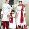 Family Matching Dress Set MOTHER DAUGHTER FATHER Twinning Dress IBI-9999G Offwhite Maroon Traditional Family Combo Dress for Birthday Theme