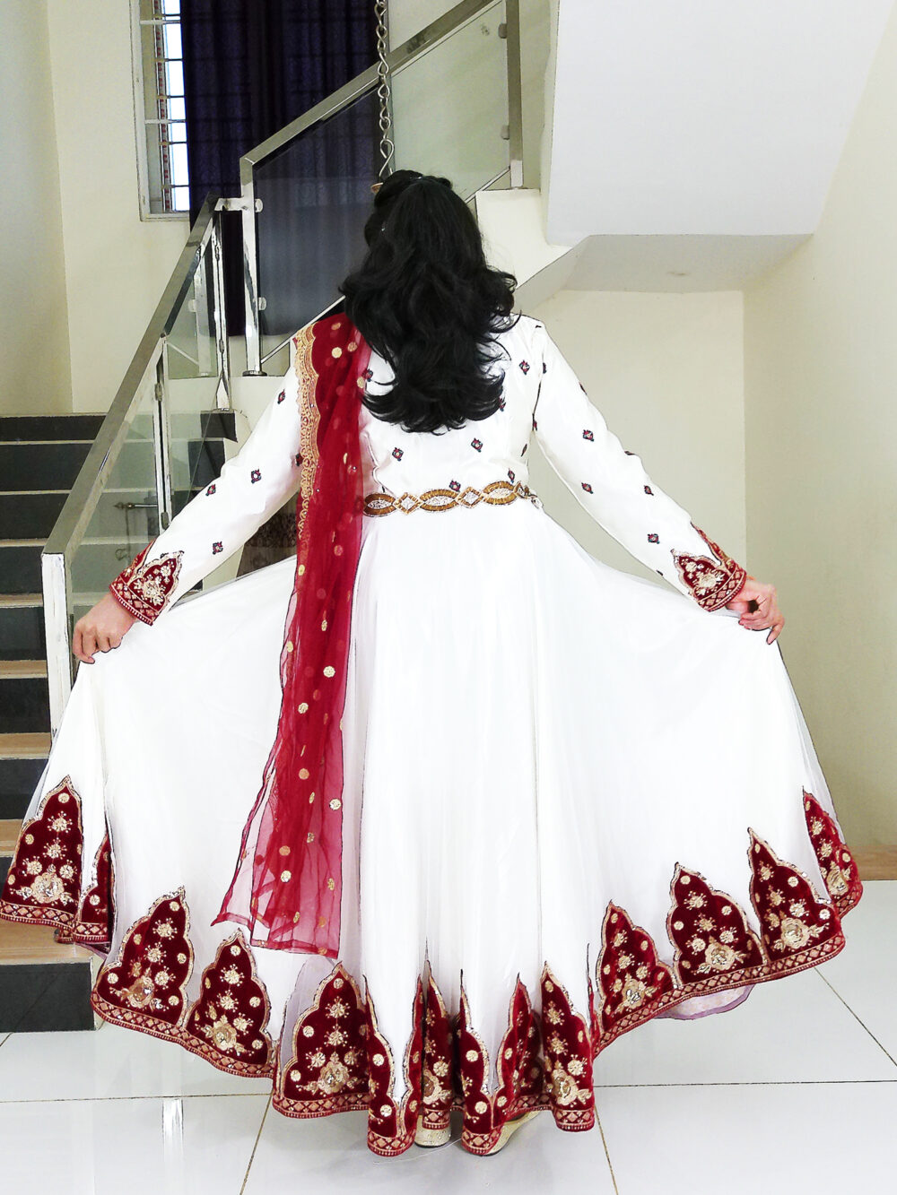 Anarkali Gown for Women IBI-9999WMN Off white Maroon Traditional Anarkali Long Gown